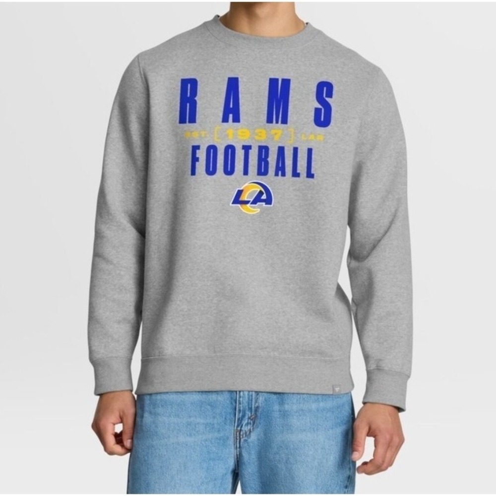 New Men Fanatics Los Angeles Rams Gray Powerful Throw Legacy Crew Sweatshirt S - Picture 1 of 9